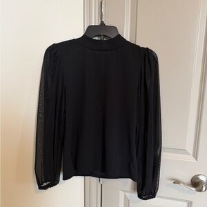 Ann Taylor Black Long-Sleeve Puff-Sleeve Blouse